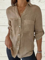 Chemise ample en coton à col châle uni et manches 3/4