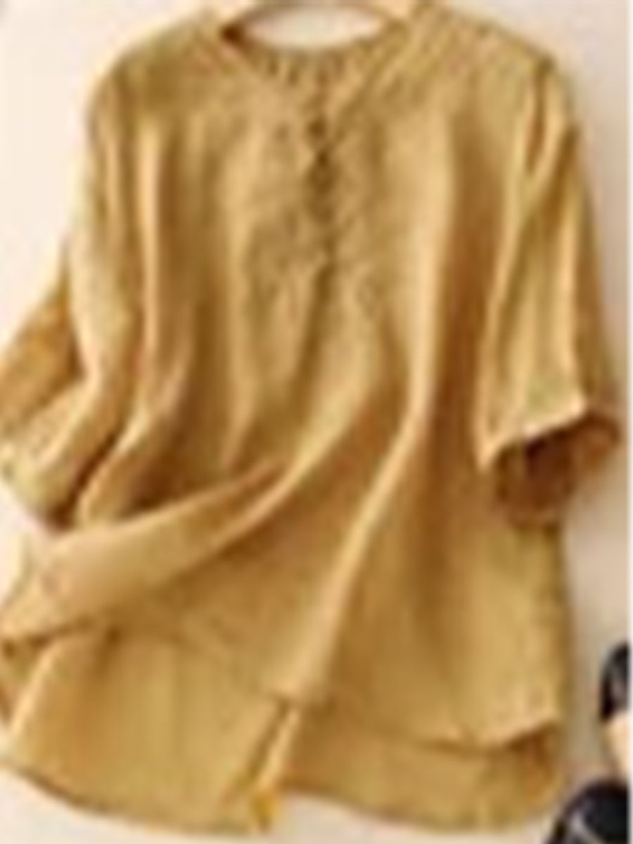 Lässige Bluse mit Hemdkragen aus Baumwolle und Leinen