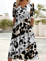 Robe midi à manches courtes et col en V