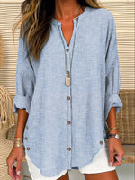 Light Blue Casual V Neck Stripe Long Sleeve Blouse