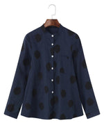 Casual Polka Dot Irregular Long Sleeve Stand Collar Blouse