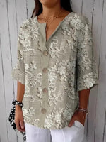 Modernes Top mit V-Ausschnitt und 3/4-Ärmeln