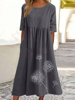 Lässiges Baumwoll-Midikleid mit Rundhalsausschnitt und halben Ärmeln