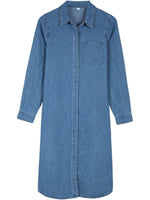 Oversized Chambray Denim Button Front Blouse Midi Dress