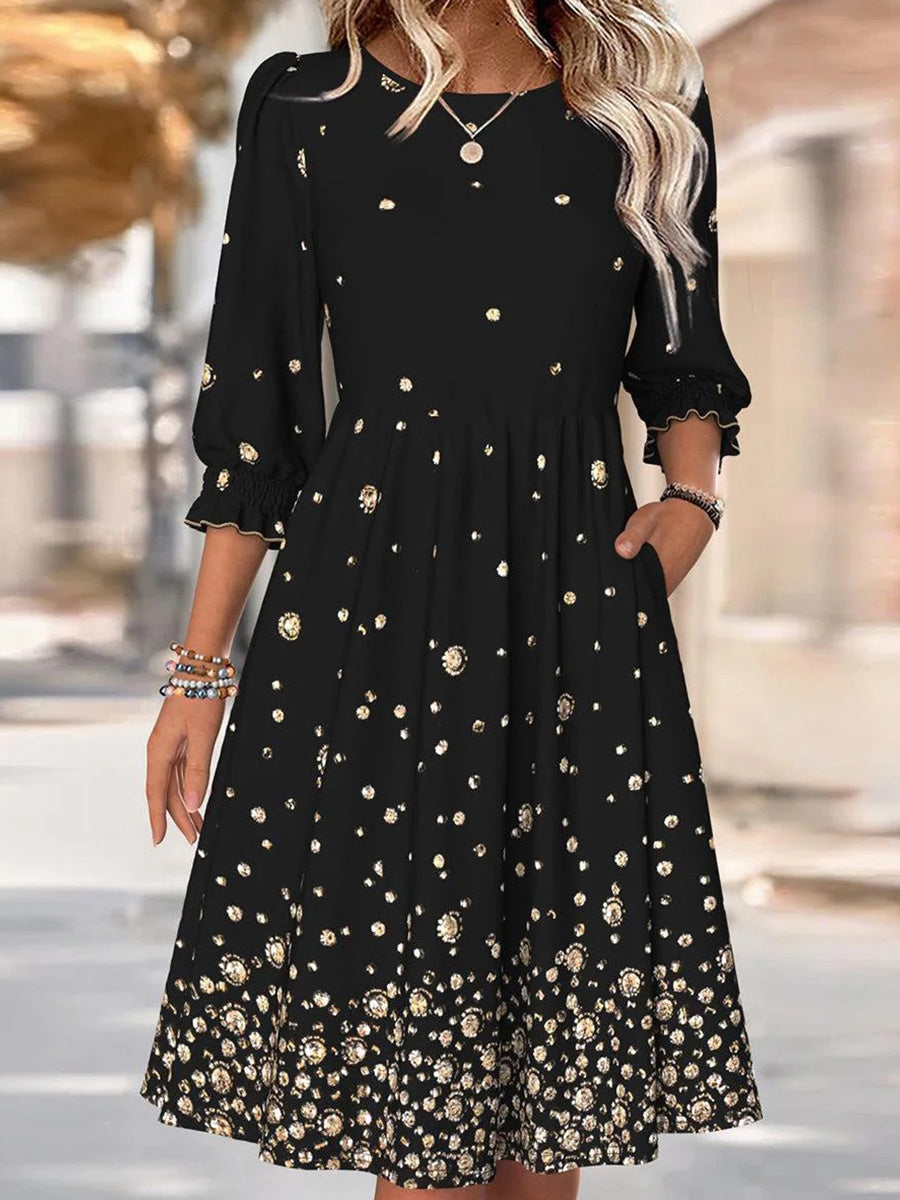 Cool Round Neck 3/4 Sleeve Midi Dress