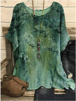 Green Casual Round Neck Floral Printed Short Sleeve Blouse