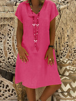 Robes décontractées unies à col en V et manches courtes