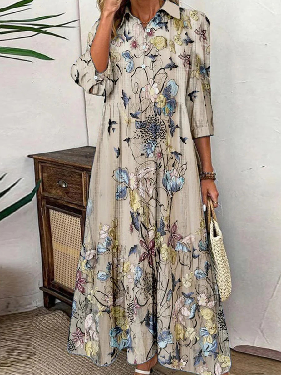 Robe maxi spéciale abricot à manches 3/4