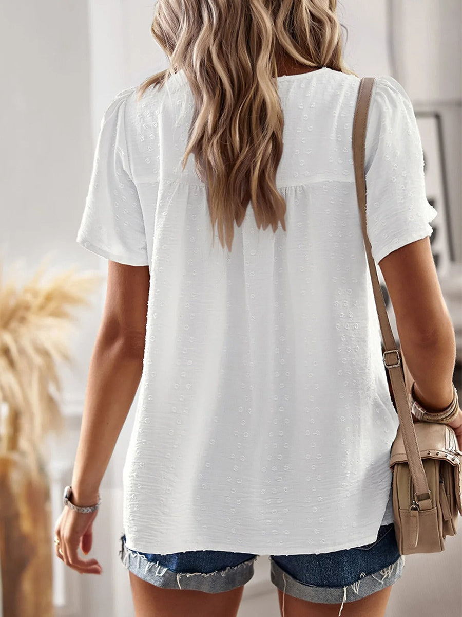 Loose Plain Casual Lace Short Sleeve Shirt