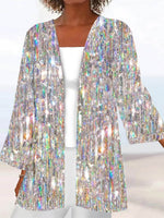 Women’s Shimmer Sequin 3/4 Sleeve Open Front Cardigan