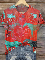 Auffälliges rotes Kurzarmtop mit Rundhalsausschnitt