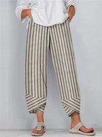 Braune, gestreifte, asymmetrische Cropped-Hose