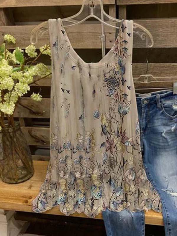 Floral Print Sleeveless Casual Tank Top