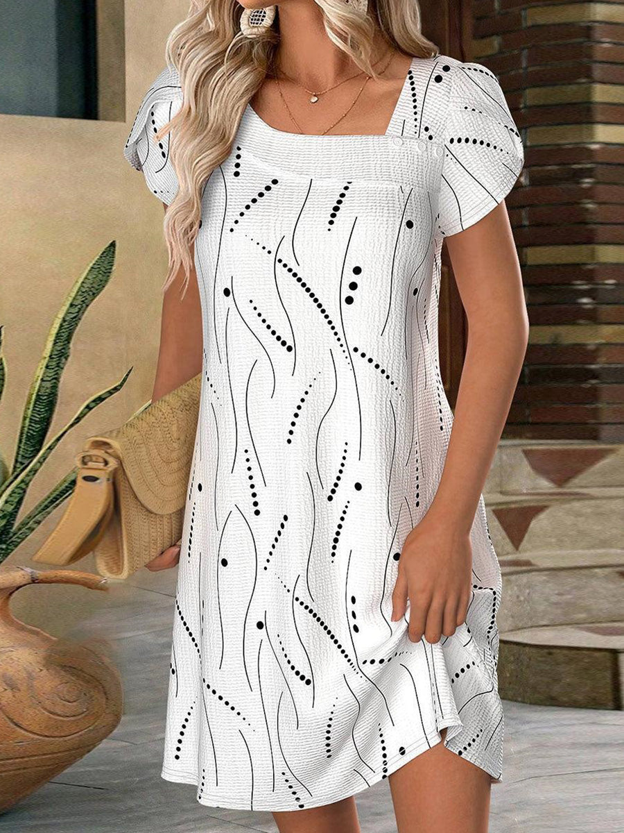 Robe courte blanche à manches courtes et col en V