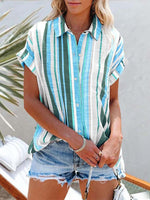 Summer Colorful Striped Short Sleeve Blouse