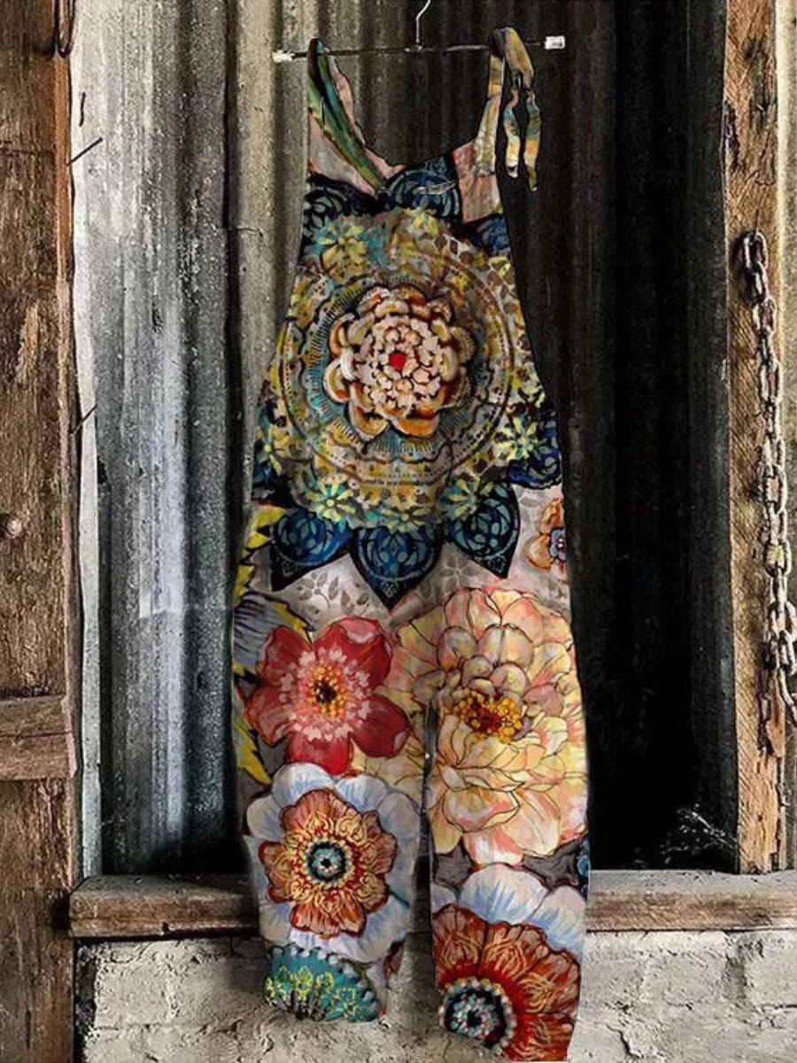 Multicolor Casual Round Neck Floral Printed Sleeveless Jumpsuits