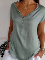 T-shirt uni à manches courtes et col en V boutonné