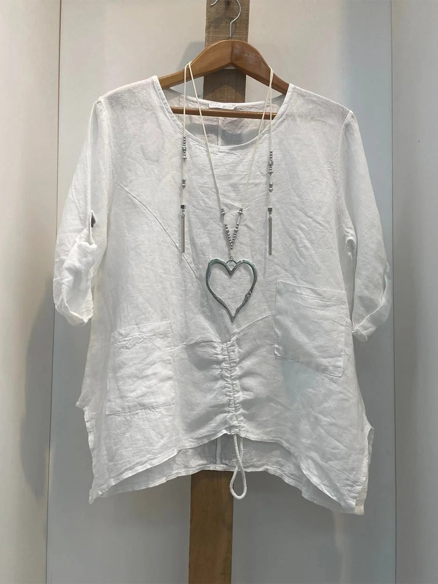 T-shirt blanc uni grande taille à cordon de serrage