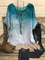 Kurzarmbluse mit Strand-Grafikprint und Rundhalsausschnitt