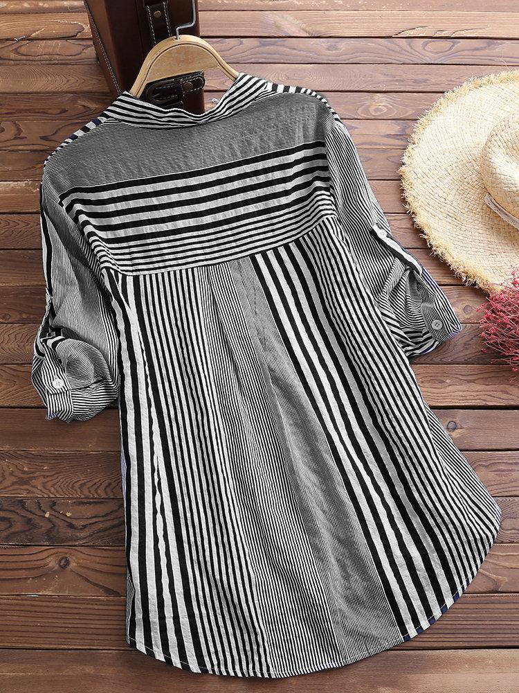 Women’s Casual Striped 3/4 Sleeve Button-Down Blouse