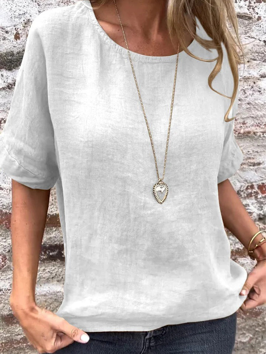 Chemisier uni à col rond et manches courtes