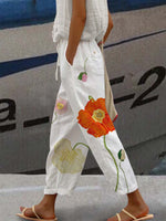 Loose Casual Floral Linen Pants