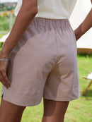 Women’s Pink Casual Elastic Waist Summer Shorts with Pockets