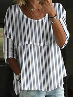 Comfy Round Neck 3/4 Sleeve Striped Top