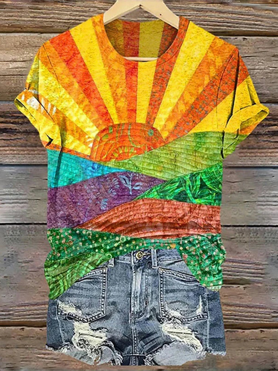 Lässiges Kurzarm-T-Shirt mit Rundhalsausschnitt und Farbblock-Design