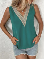 Loose Sleeveless Split-Joint V-Neck Blouse