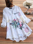 Casual V-neck Floral Print Long Sleeve Blouse
