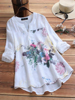 Casual V-neck Floral Print Long Sleeve Blouse