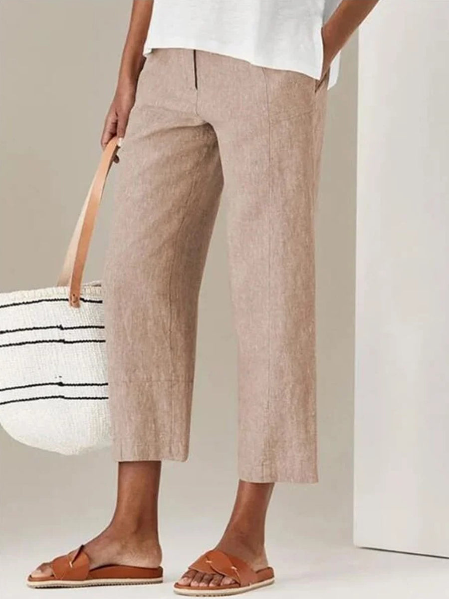 Pantalon décontracté Harlem taille haute, fin et uni