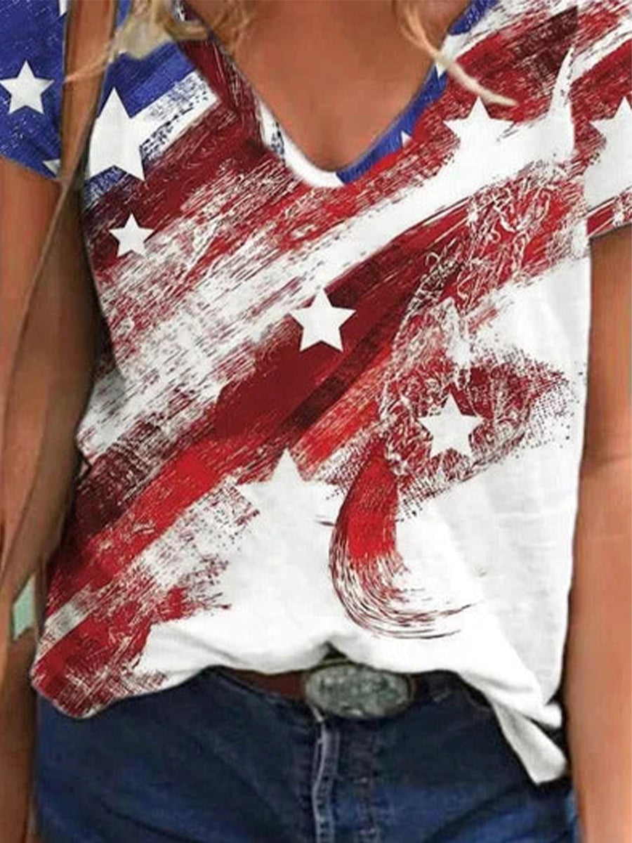 Lässige T-Shirts mit V-Ausschnitt und abstraktem Muster