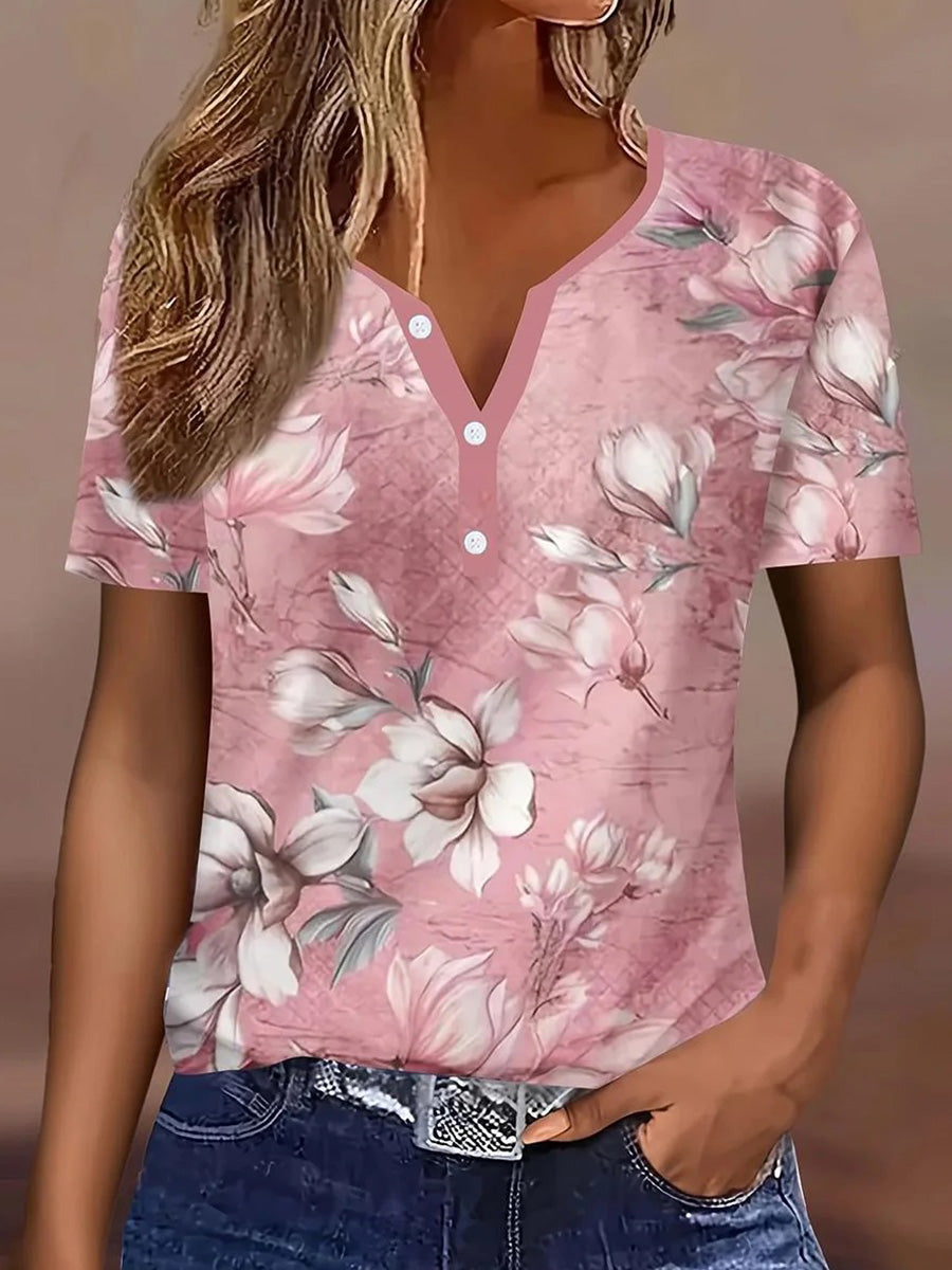 Sweet Floral Print Short Sleeve Top