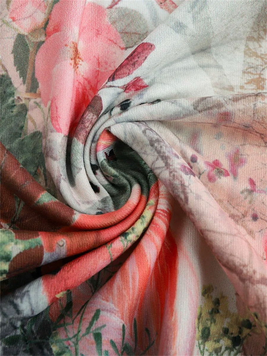 T-shirt décontracté à col en V et motif floral