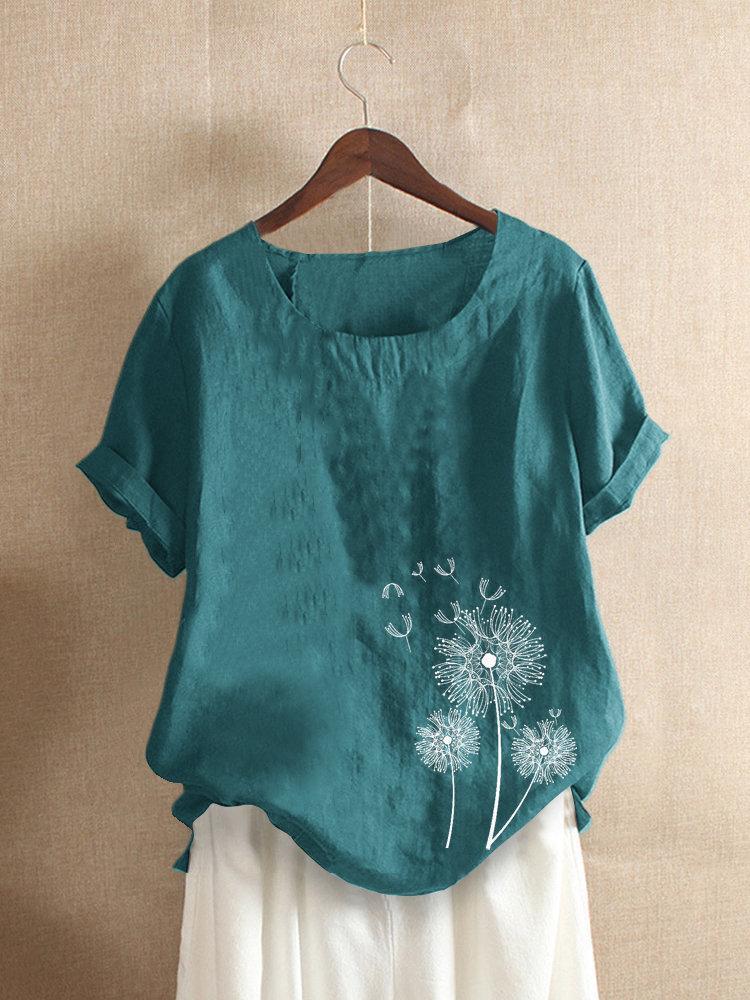 Casual Print Short Sleeve Overhead Crew Neck Blouse
