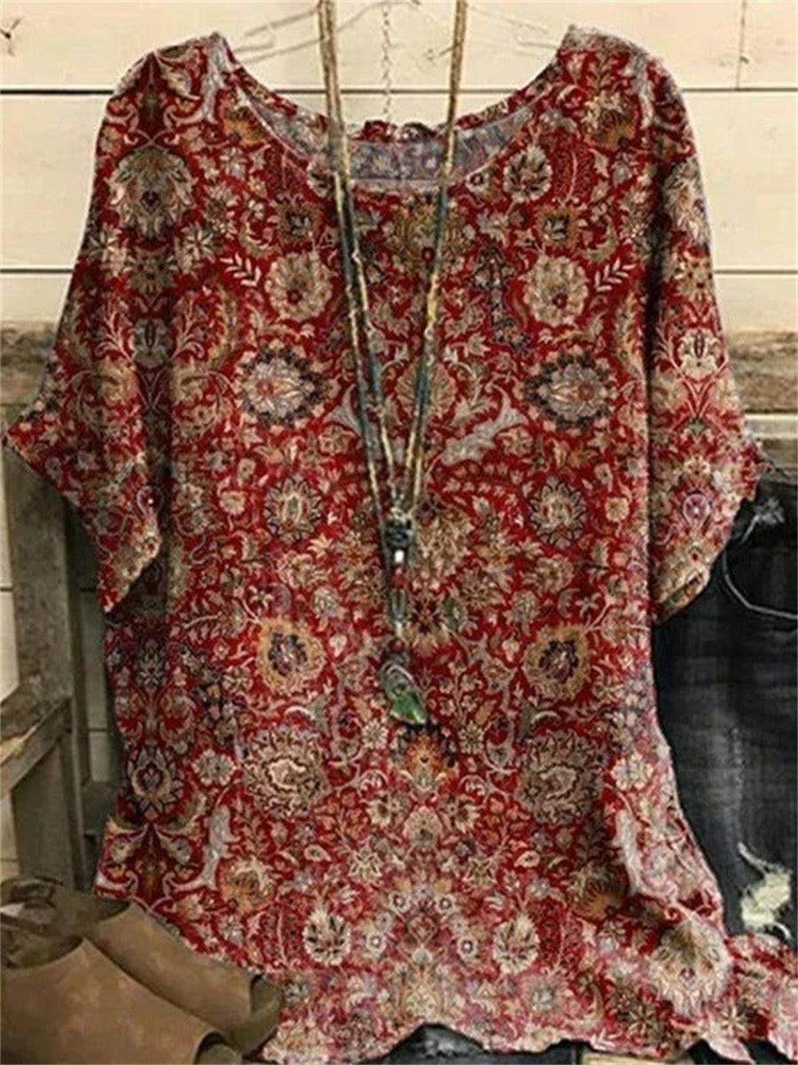 Paisley Loose Crew Neck Casual Shirt