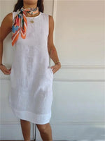 Robe unie simple à col rond sans manches