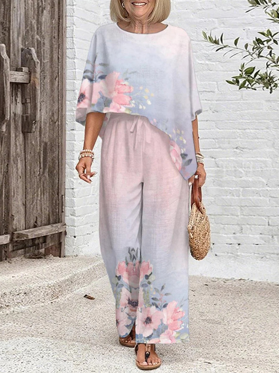 Ensemble deux pièces à col rond et manches 3/4