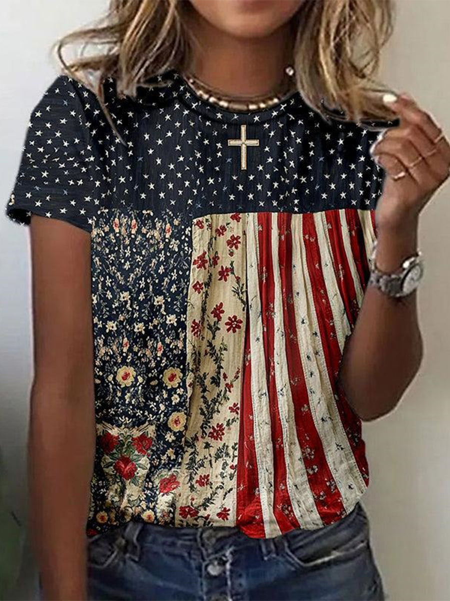 Haut élégant à col rond et manches courtes