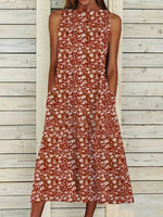 Robe rouge d'été sans manches à col rond pour femme