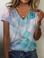 Lässiges Kurzarm-T-Shirt mit Farbverlauf und V-Ausschnitt