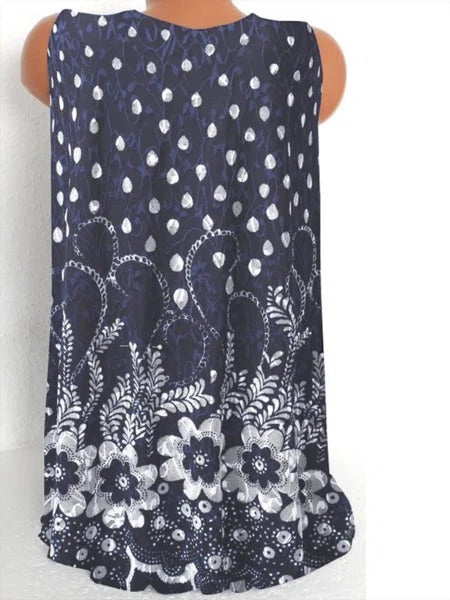 Navy Casual Graphic Tops V Neck Floral Printed Sleeveless Tank
