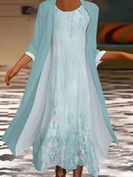 Lässiges zweiteiliges Set mit Blumenmuster, Rundhalsausschnitt und 3/4-Ärmeln, locker geschnitten