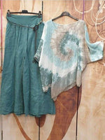 Green Casual Round Neck Printed Short Sleeve Outfit Sets