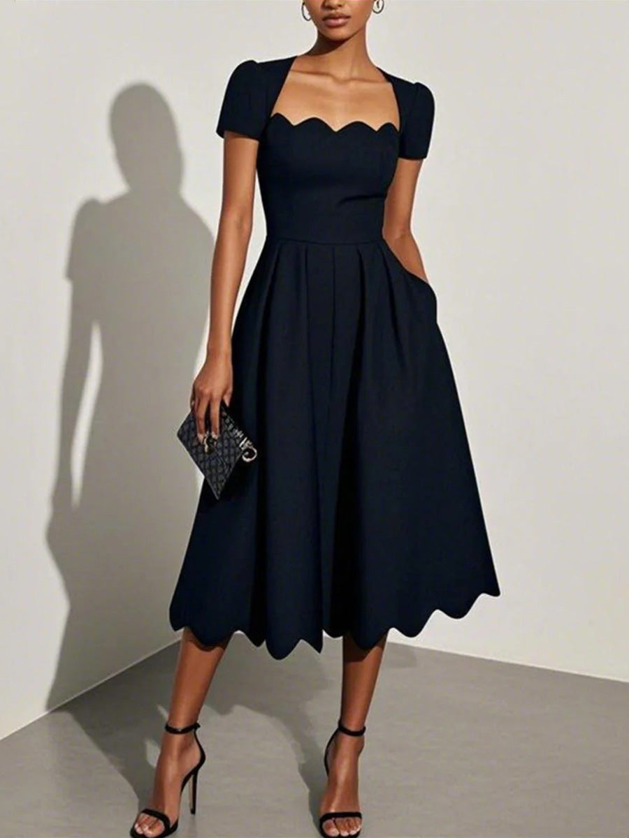 Robe maxi noire unie à manches courtes