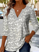 Grey Long Sleeve V-Neck Top