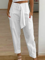 Pantalon court blanc uni décontracté à taille haute