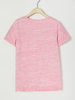 Lässiges, einfarbiges Kurzarm-T-Shirt mit V-Ausschnitt und Stickerei